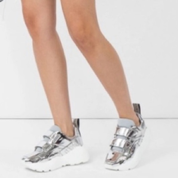STELLA MCCARTNEY ECLIPSE Silver White Velcro Strap Chunky Sneakers 6 $685 - Picture 5 of 6